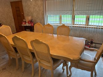 French Provincial Dining Table + 8 Cane-Back Chairs