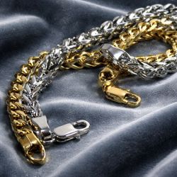 Men’s 3d Franco Bracelet Set – Gold & Silver Plated (New) Combo Deal