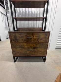 Industrial Wood and Metal Bookcase with Drawers