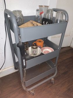 Gray Metal 3-Tier Rolling Utility Cart