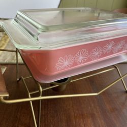 Vintage 1950s PYREX Pink Daisy Baking Dish