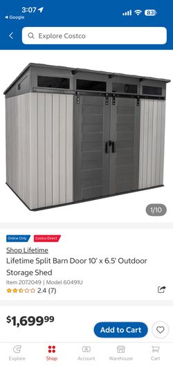Lifetime Split Barn Door 10' x 6.5' Outdoor Storage Shed