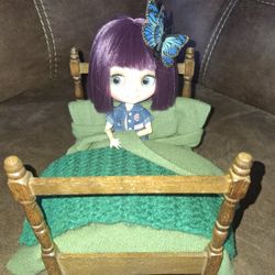 Vintage 1/12 Scale Antique Wood Dollhouse Bed