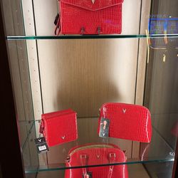 4 pc set Vanessa Williams Red Croc Embossed Handbag Set NWT