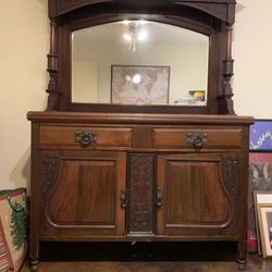  Antique Bevel Mirrored Back Sideboard / Buffet Server