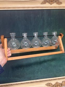 Plant propagation glass wood station vases