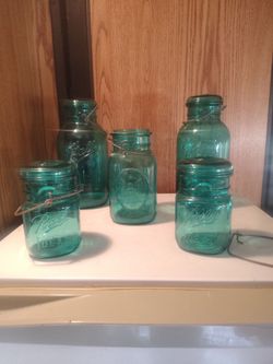 Vintage Ball Ideal Aqua Blue Mason Jars Set of 6