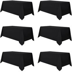6 Pack Black Tablecloth 90 x 132 Inch - Rectangle Table Cloth for 6 Feet Tables Stain and Wrinkle Resistant Washable Polyester Table Cover for Dining 
