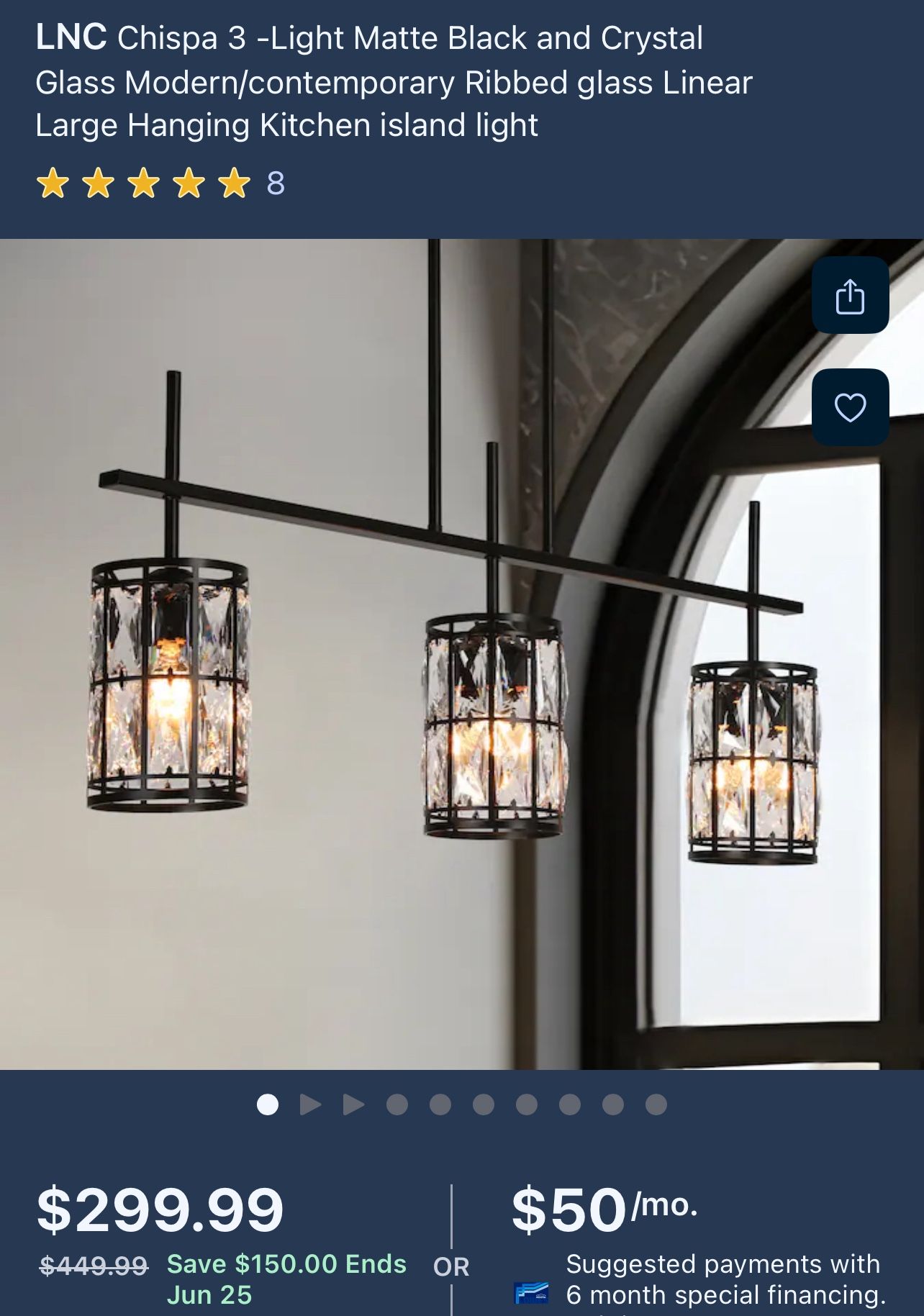 chispa-3 light matte black and crystal modern contemporary. Hanging island light