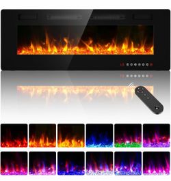 New 50” Recessed Wall Mounted Fire Place Heater with Remote Control Timer LED Adjustable Flame