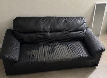 Free Black Faux Leather Couch – Needs TLC (Pick Up Today)