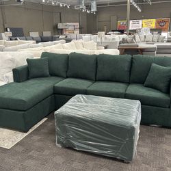 New Green Sectional And Ottoman 