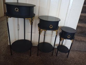 Set of 3 Black and Gold Accent Tables