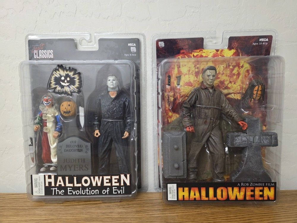 NECA Halloween Evolution of Evil Figure Set & NECA Michael Myers Halloween Rob Zombie version RARE!