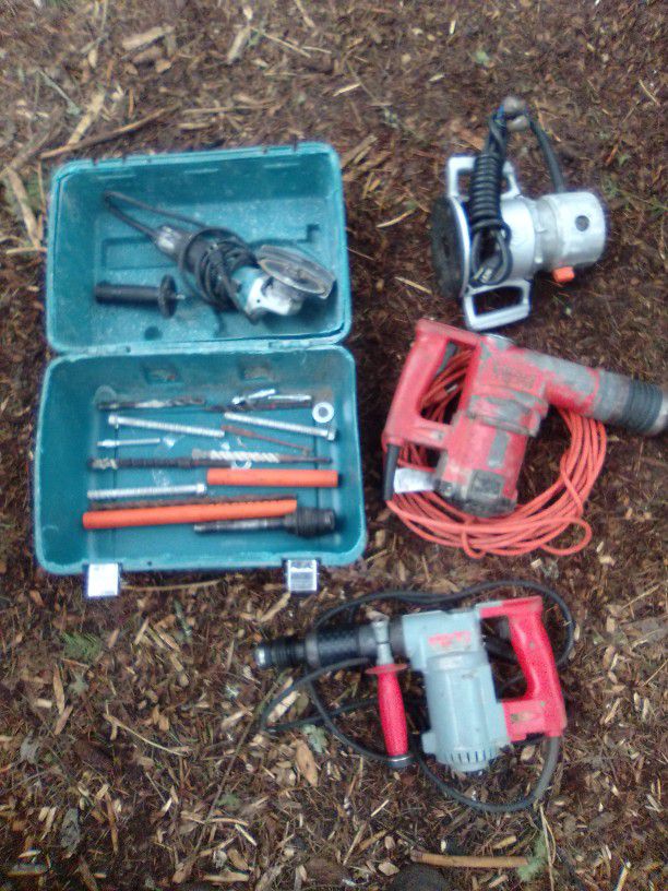 Large And Small Hammer Drills With Adapters And Bits, Makita Grinder