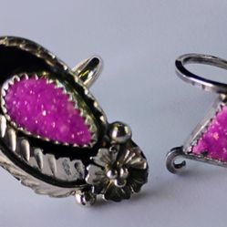 Two Cobalto Calcite Druzy Drusy   Rings