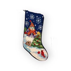 Vintage Christmas Needlepoint Stocking Snowman