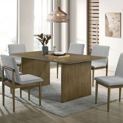 Brand New Mid-century Modern Natural Tone Light Gray 7pc Dining Table Set