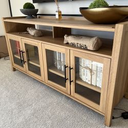 Better Homes & Gardens Farmhouse TV Stand (up to 65") - Light Honey, like new (MOVING SALE)