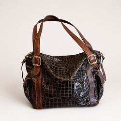 Marino Orlandi Brown Croc-Embossed Leather Tote Shoulder Bag
