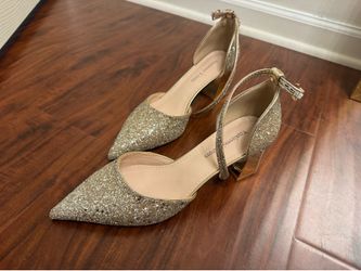 Gold Glitter Block Heel Dress Shoes
