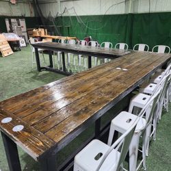 Long Wooden Bar Tables & Stool Chairs