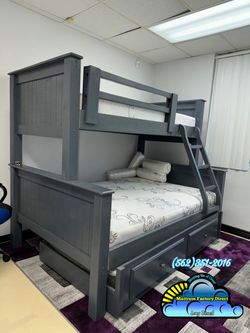 Twin full grey bunk bed with trundle cama nueva colchones
