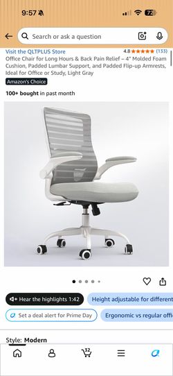 Brand New Grey/White Mesh Tall Back Ergonomic Office Chair w/Flip Up Armrests & Adjustable Lumbar
