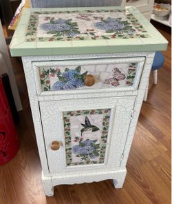 Butterfly hummingbird pollinator mosaic cabinet 14.5” x 10.5” x 29”H