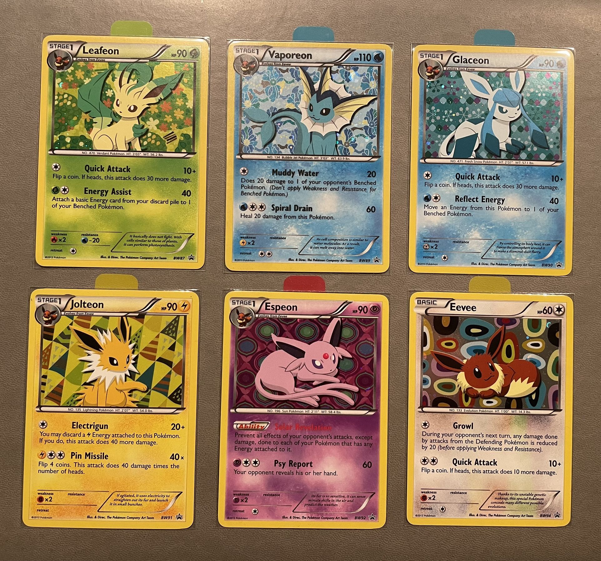 Eeveelutions Sylveon Collection Promo Set Pokémon Black & White BW87 BW89 BW90 BW91 BW92 BW94 Pokemon Eevee Jolteon Leafeon Espeon Glaceon Vaporeon