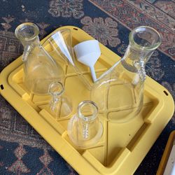 Chemistry glassware - filter flasks, glass funnel, porcelain Büchner funnel