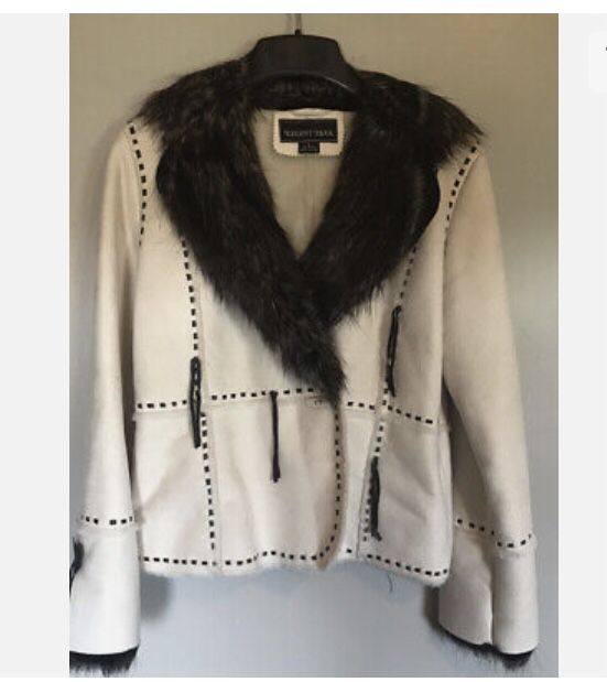 Regent Park Women’s Faux Suede / Fur Cream Jacket Size L In Good Condition