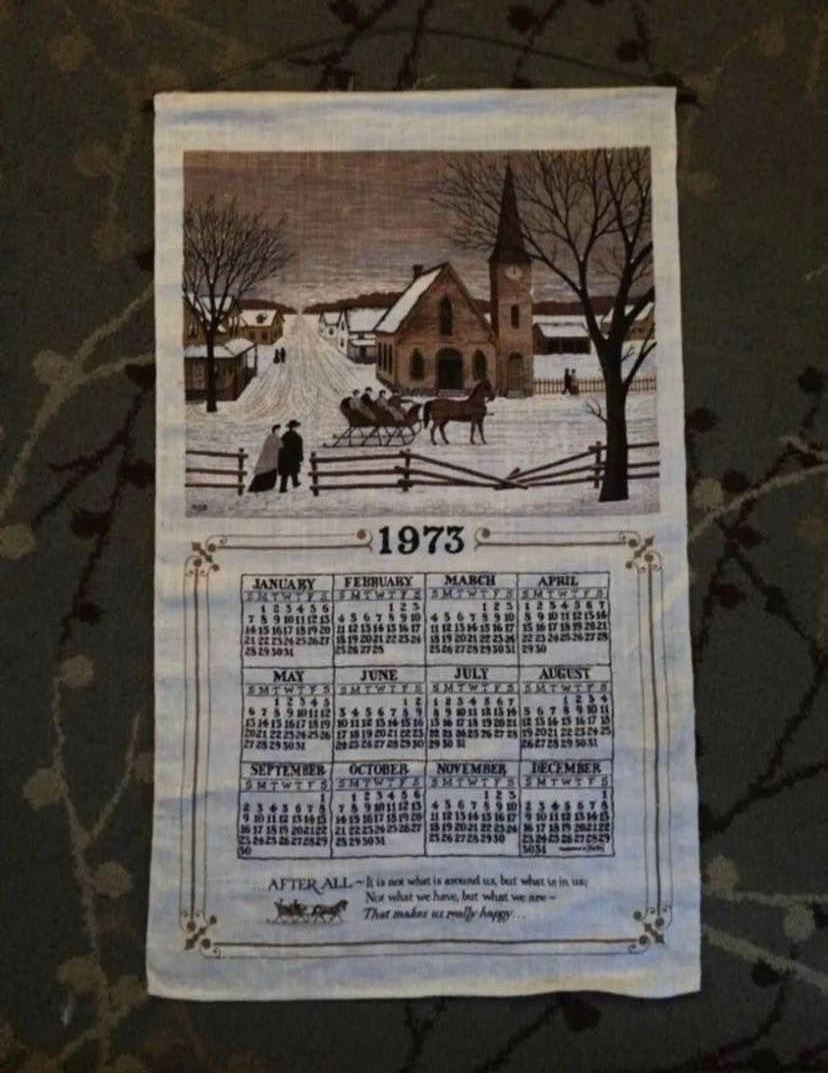 Vintage 1973 Winter Scene Clothe Calendar