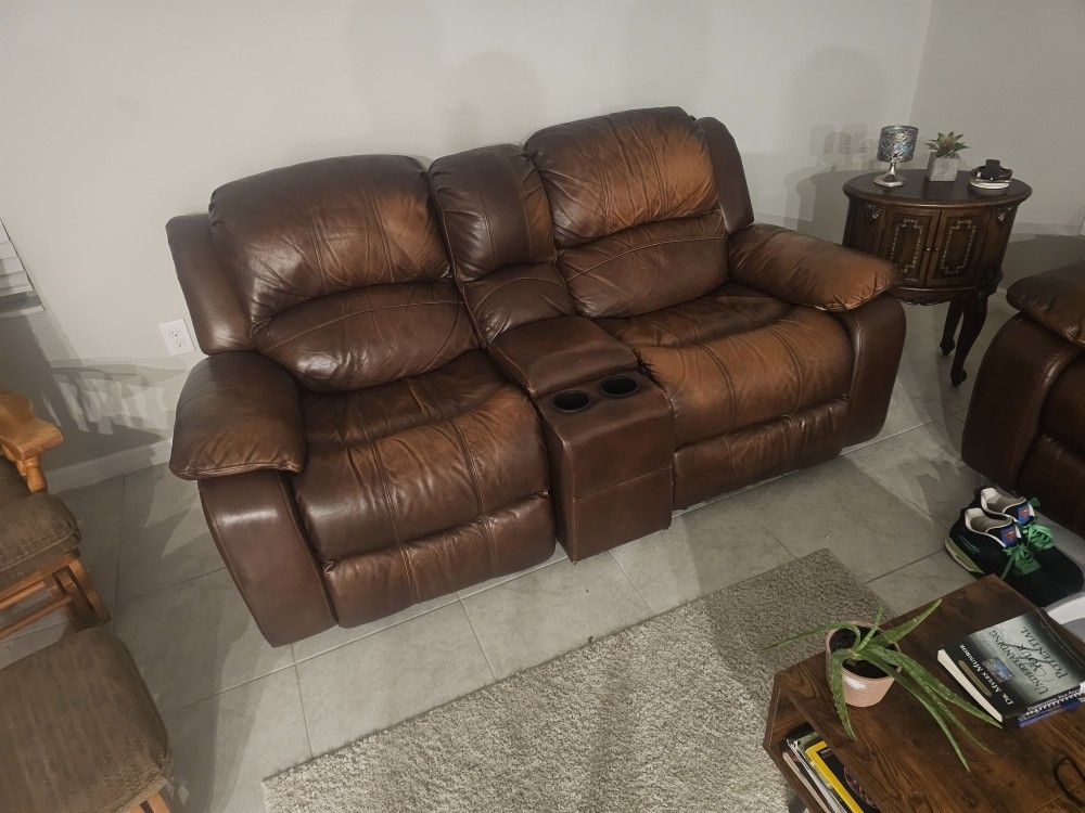 Brown Leather Couches, Full Size, Reclining