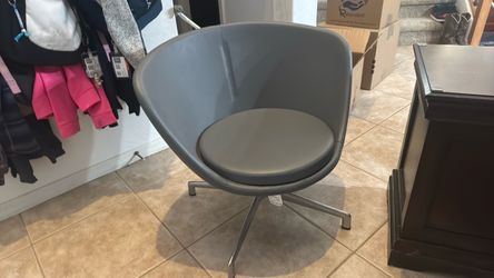 Gray Leather Barrel Chair