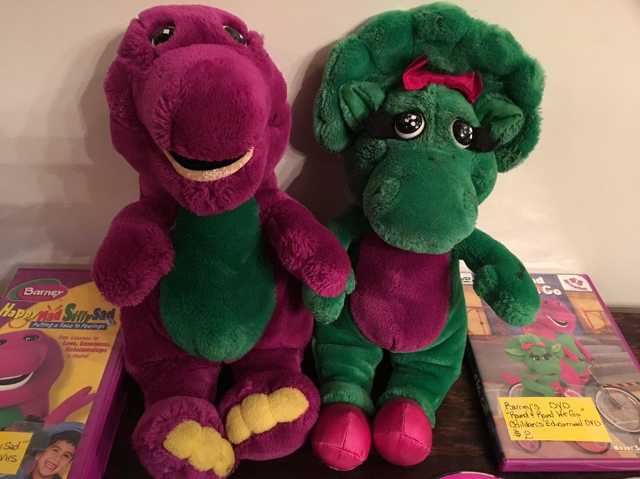 Barney DVD’s, VHS, CD and Barney & Baby Bop Plush Doll Toys Vintage 1992