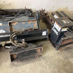 Selling Various Skid Steer Attachments Bobcat Toro Dingo Forks Auger Trencher Bucket Bore Drive Vermeer Western Snow Plowes Scag Stander Mowers 