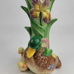 Fitz and Floyd Classics Nature's Treasures 7" Vase Mallard Ducks Flowers