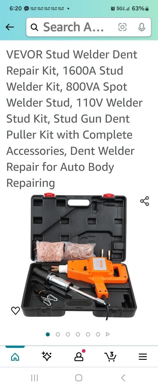 VEVOR Stud Welder Dent Repair Kit, 1600A Stud Welder Kit, 800VA Spot Welder Stud, 110V Welder Stud Kit, Stud Gun Dent Puller Kit With Complete Accesso