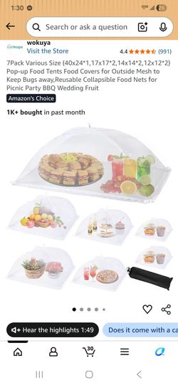 7Pack Various Size Pop-up Food Tents Food Covers for Outside Mesh to Keep Bugs away,Reusable Collapsible Food Nets for Picnic Party BBQ Wedding Fruit
