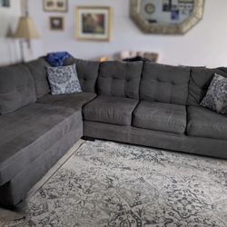 Gray Sectional Sofa With Chaise Lounge And Matching Ottoman