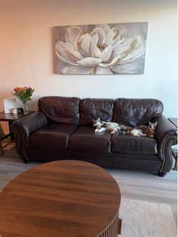 Dark Brown Genuine Leather Sofa with Nailhead Trim - Foxborough Collection