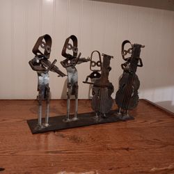 Vintage Signed And Dated 4 Piece Metal Sculptured Orchestra Very Uniquely Made Signed H. Jay 71 12" Long 10" Tall 