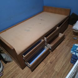 Twin Size Oak Captains Bed With Drawers
