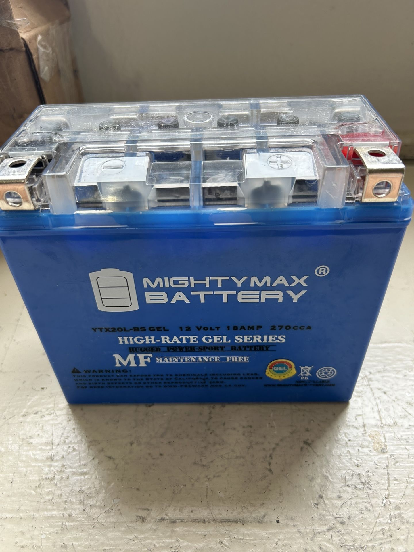 Mighty Max Battery YTX20L-BS GEL -12 Volt 18 AH, GEL Type, 270 CCA, Rechargeable Motorcycle Battery