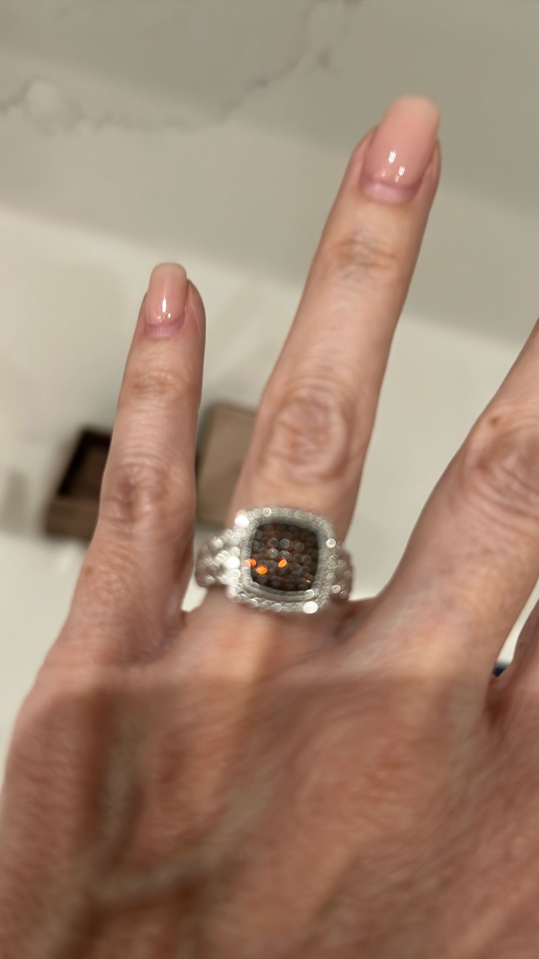 Sterling Silver Ring With Pave Brown Stones And Diamonds 