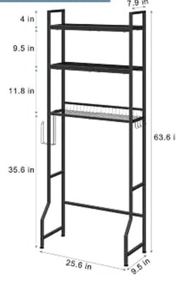 3 Tier Over Toilet Bathroom Storage Organizer W/ 2 Toilet Paper Holders   Black color