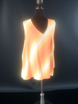 Orange/white Sleeveless V-Neck Blouse