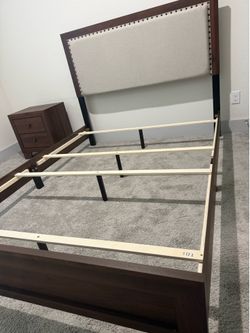Full Wooden bed frame w/ fabric headboard