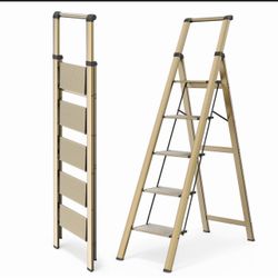 Brand New WOA WOA 5 Step Ladders for Home, 300lbs Load, 46" Top Step, Gold